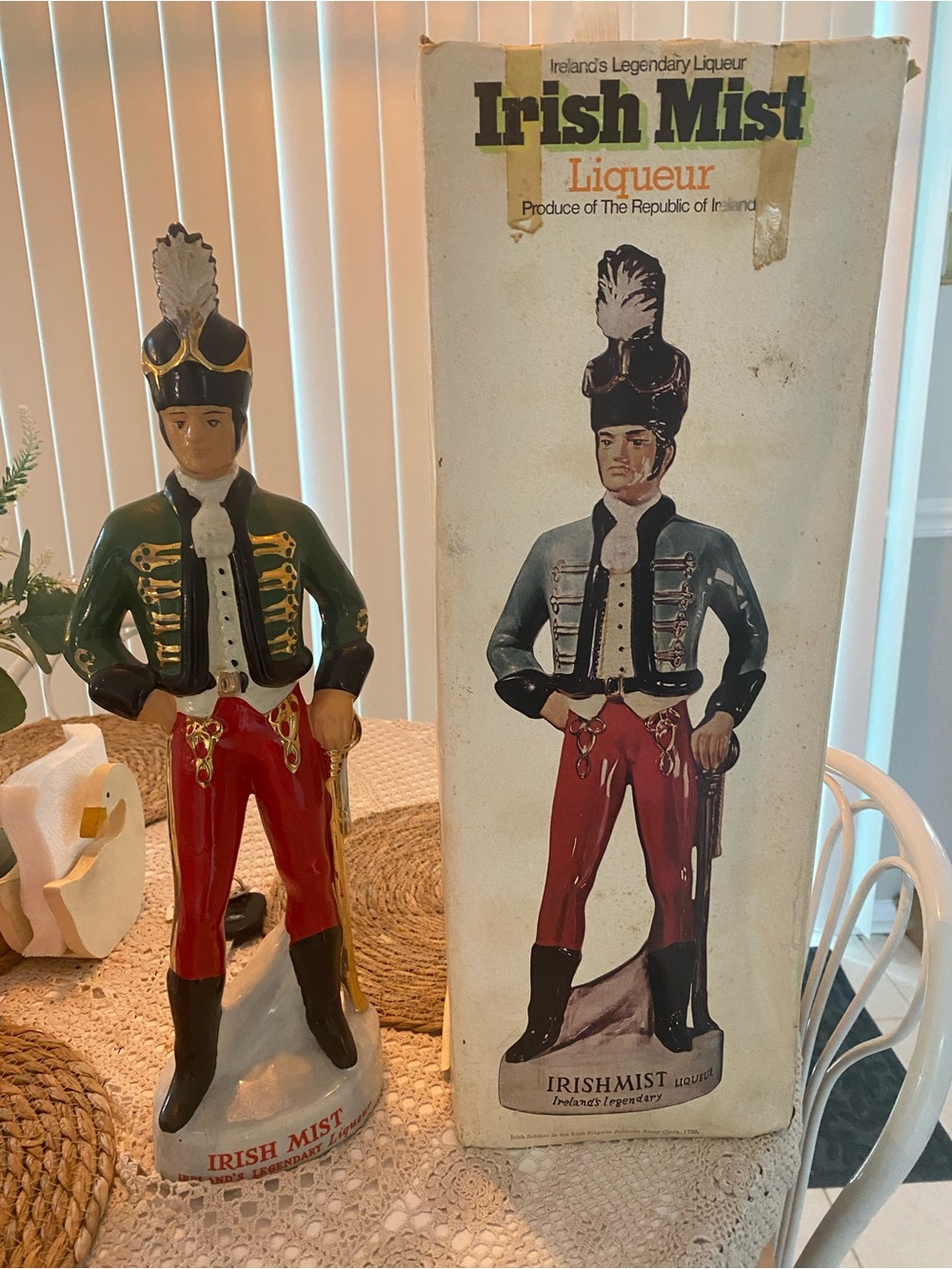 Irish Mist Liqueur Ceramic Soldier Decanter - Red, Green, Black in original box